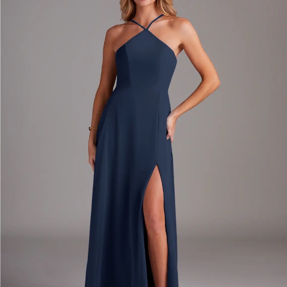 Azazie Bailey Blue Halter Maxi Dress